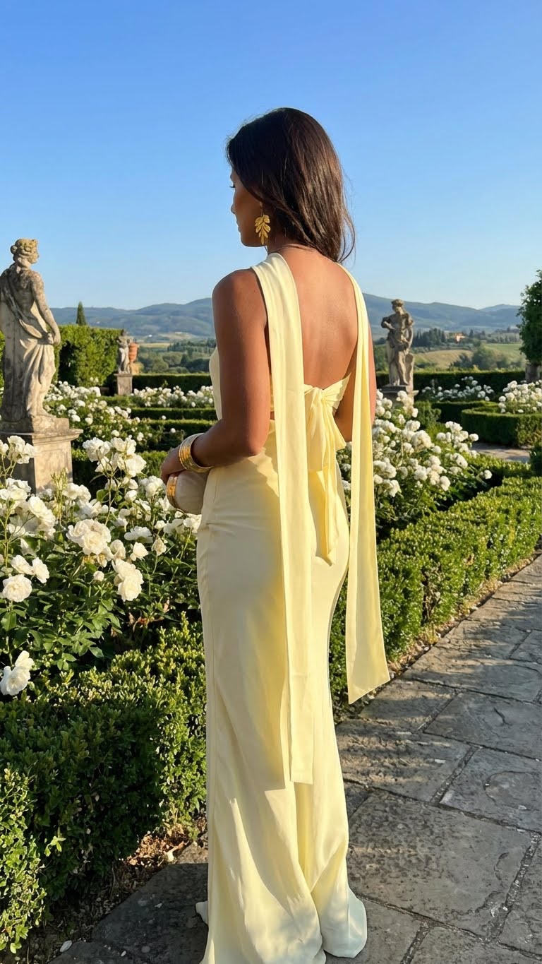 Vestido Gardenia - Maxi Halter con Rosa Corsage