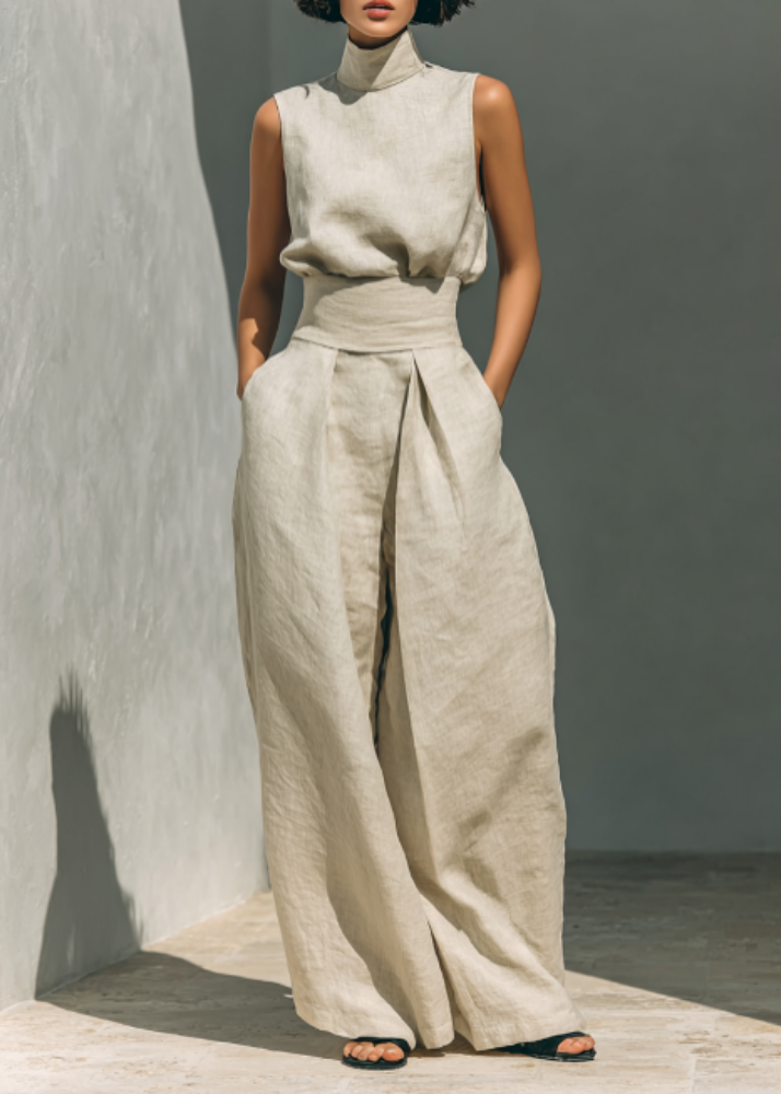 Conjunto de blusa sin mangas y pantalones de pierna ancha