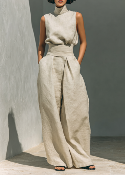 Conjunto de blusa sin mangas y pantalones de pierna ancha